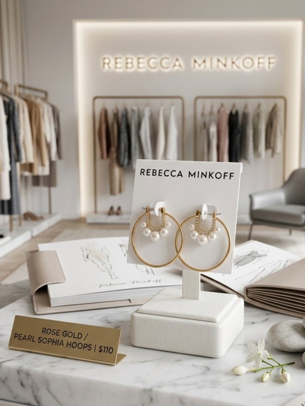 Rebecca Minkoff Sophia Gold Pave Rhinestone Pearl Earrings